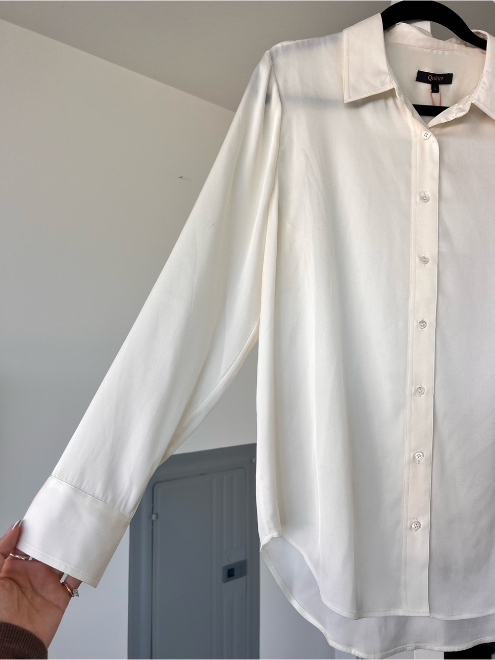 Quince Washable Stretch Silk Blouse Ivory Sz L New With Tags - Picture 3 of 15